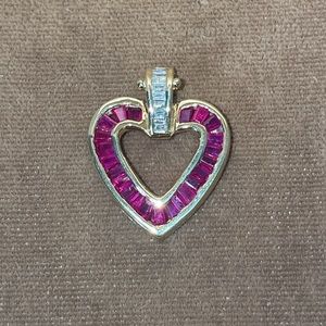 Solid 14K Yellow Gold Natural Ruby Rubies Diamond Pendant Charm for Necklace